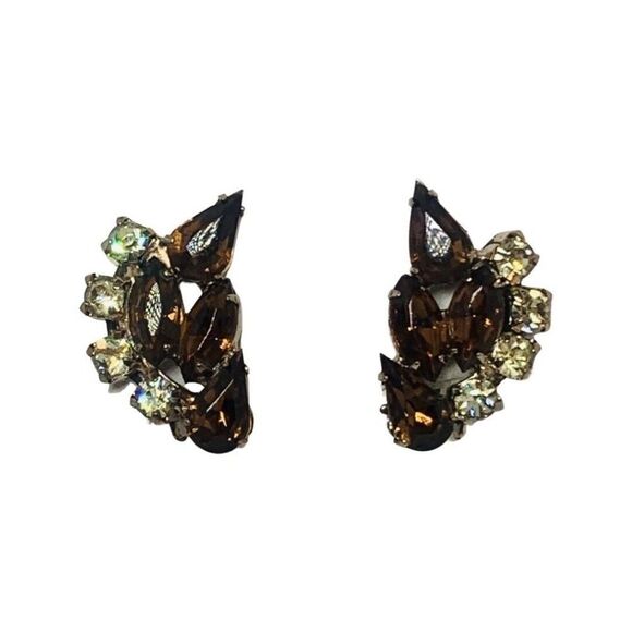 Women’s Simulated Topaz Faceted Prong Glass Formal Vintage Gold Clip On Earrings - Picture 2 of 11